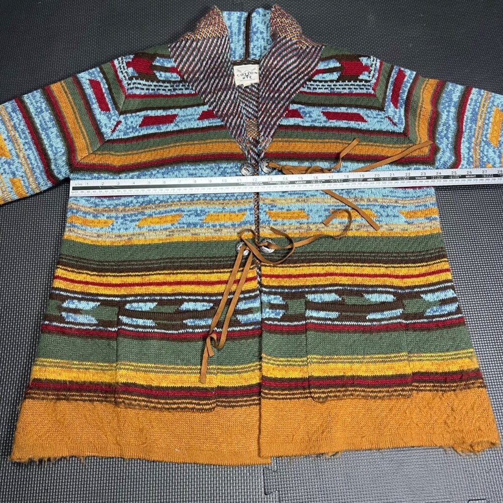Cotton & Rye Multicolor Striped Knit Cardigan With Fringe Hem & Tie Closure XL - Picture 4 of 5